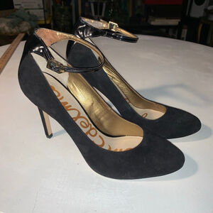 Women's Sam Edelman Black Suede Ankle Strap Heels Size 10